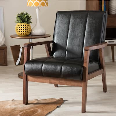 Mid-Century Black Faux Leather Chair