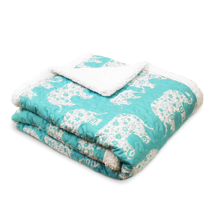 Taylor & Olive Amelia Blue Elephant Throw Blanket - Aqua