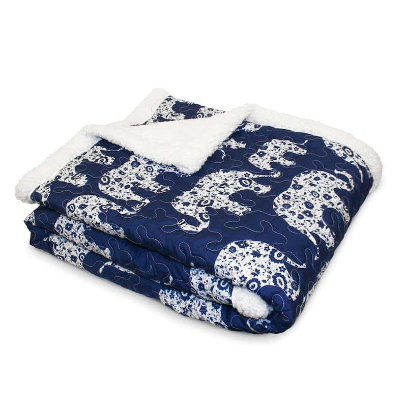 Taylor & Olive Amelia Blue Elephant Throw Blanket - Navy