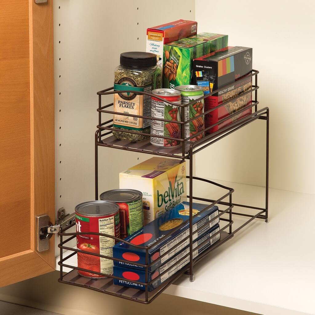 Seville Classics Bronze 2-Tier Sliding Basket Drawer Kitchen Counter and Cabinet Organizer