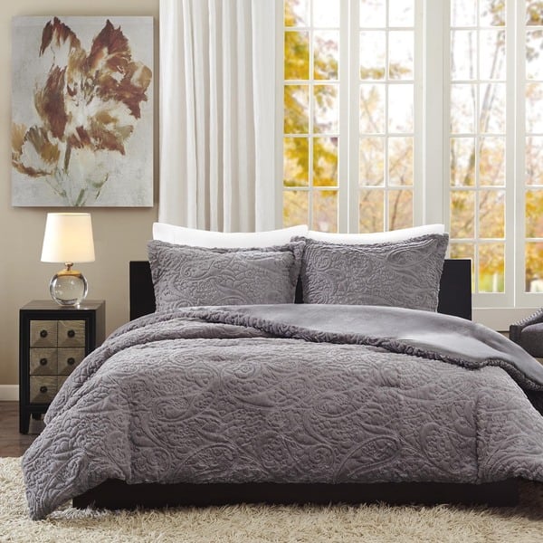 Shop Madison Park Albany Grey Ultra Plush Comforter Set On Sale