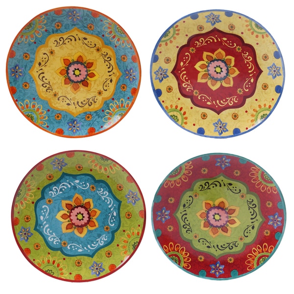 Multicolored Set of 4 Certified International English Garden 6 3-D Canape/Snack Plate