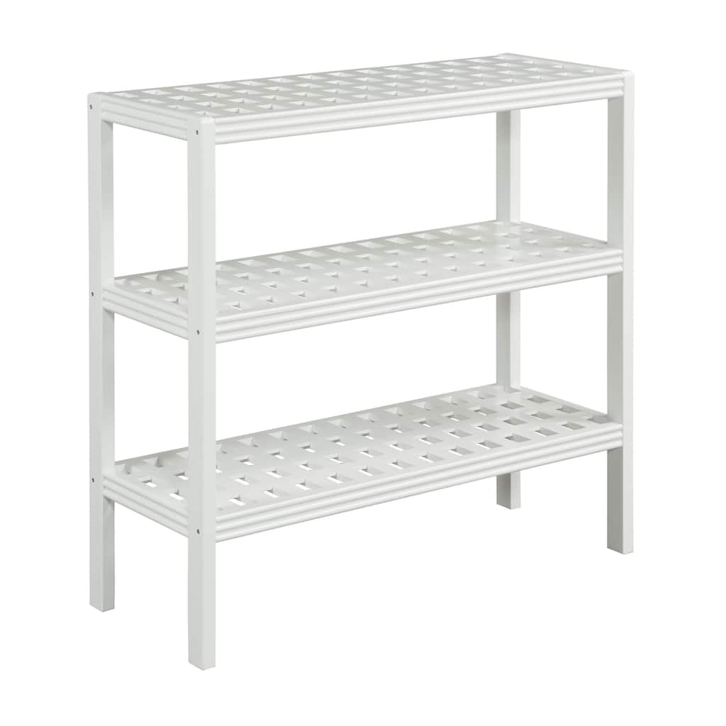 NewRidge Home Solid Wood Beaumont White 3-shelf Large Console, Bookcase. White Finish.
