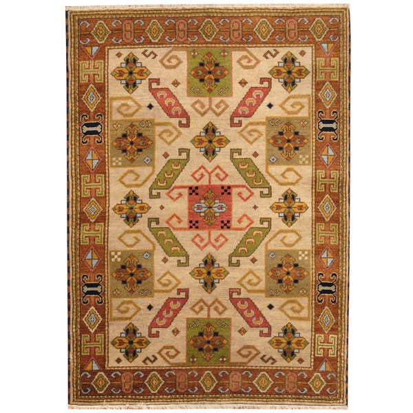 Herat Oriental Indo Hand-knotted Tribal Kazak Wool Rug (4'8 x 6'7) - 4'8 x 6'7