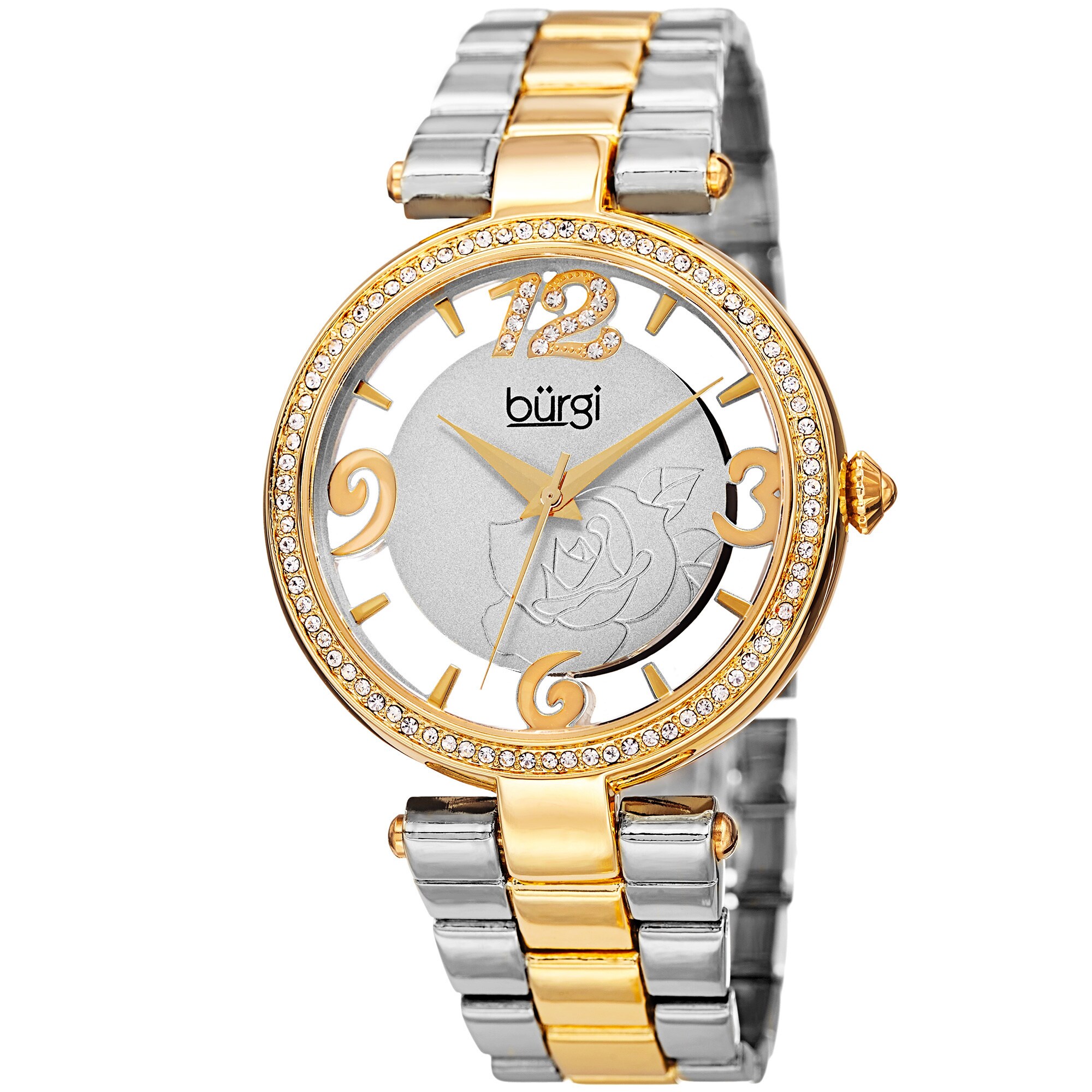 NWTIB SWAROVSKI ®️ CUBIC ZIRCONIA JAPANESE QUARTZ MOVEMENT TWO TONE WATCH 1-jbw-cristal-j6346d-two-tone-  main image 2