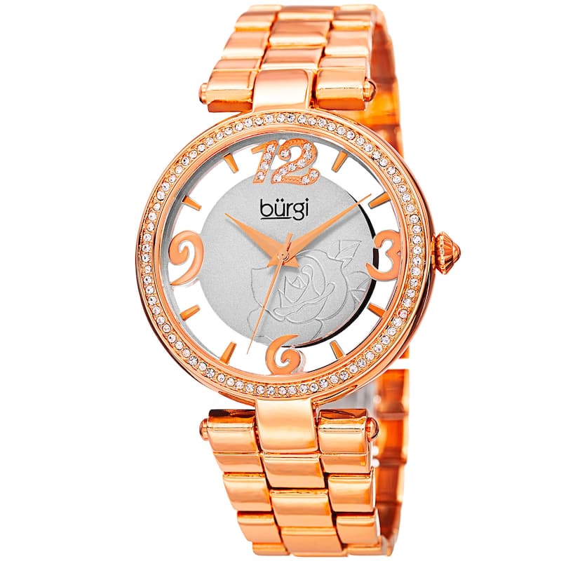 Burgi Women's Japanese Quartz Swarovski Crystal Bracelet Watch - Rose-Tone