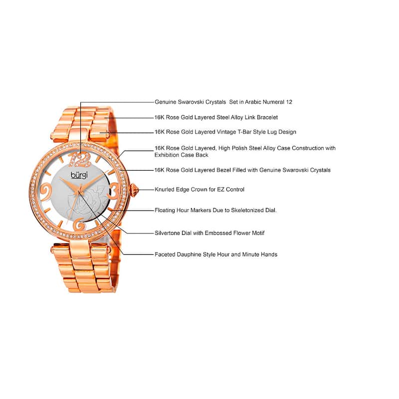 Burgi Women's Japanese Quartz Swarovski Crystal Bracelet Watch