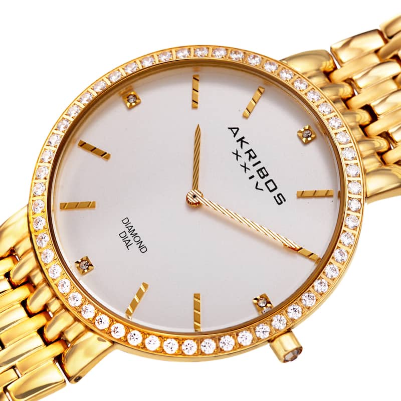 Akribos XXIV Men's Quartz Diamond Dial Stainless Steel Gold-Tone Bracelet Watch - GOLD
