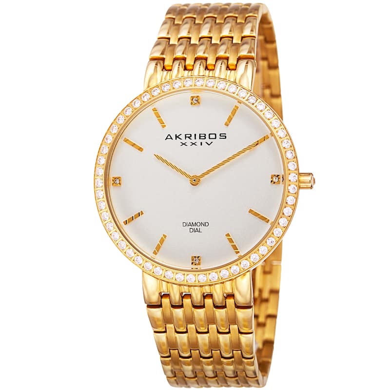 Akribos XXIV Men's Quartz Diamond Dial Stainless Steel Gold-Tone Bracelet Watch - GOLD