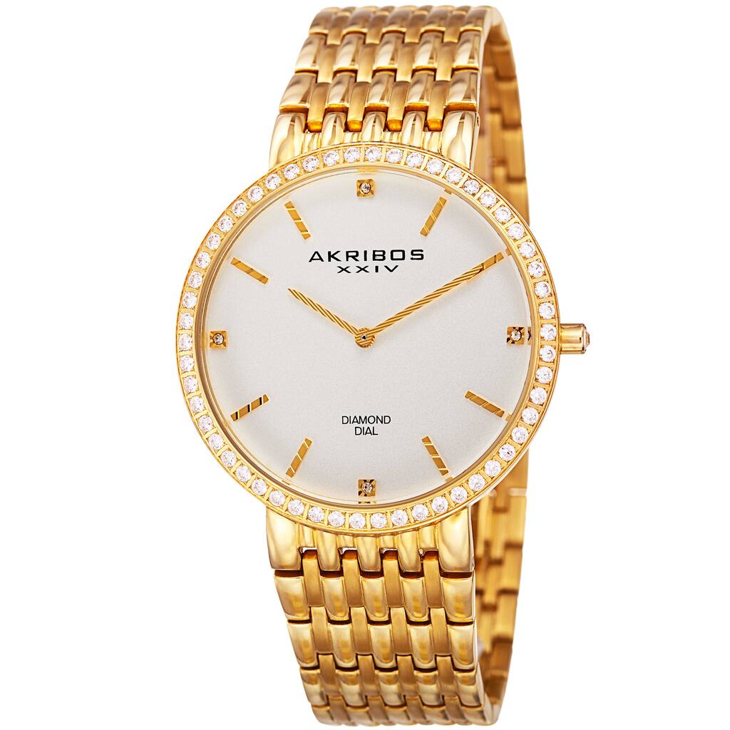 Akribos XXIV Men's Quartz Diamond Dial Stainless Steel Gold-Tone Bracelet Watch - GOLD