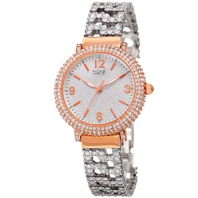 Burgi Women's Quartz Swarovski Crystal Rose-Tone Bracelet Watch - Gold