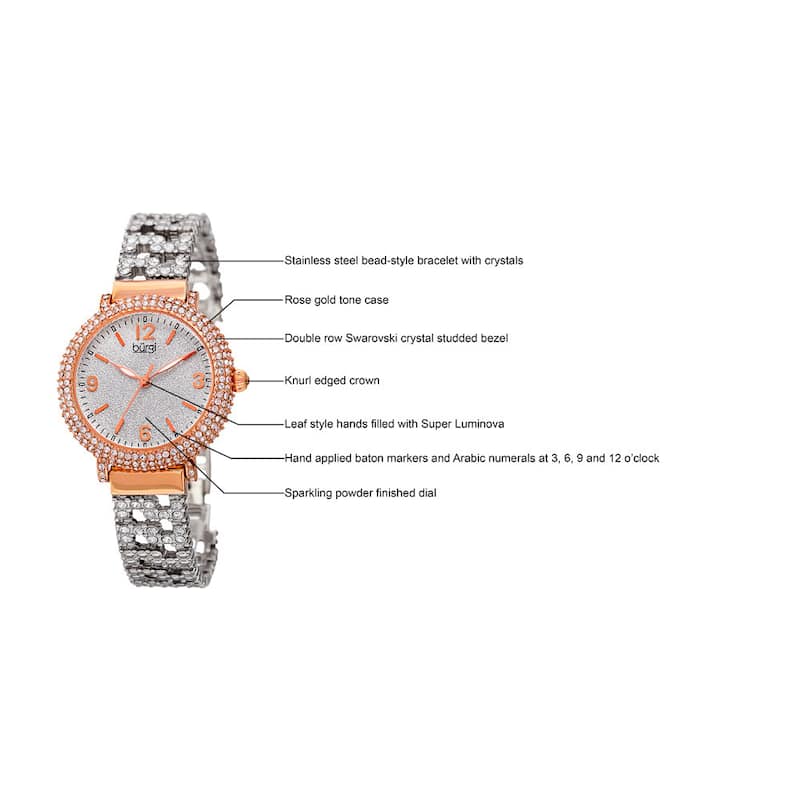 Burgi Women's Quartz Swarovski Crystal Rose-Tone Bracelet Watch - Gold