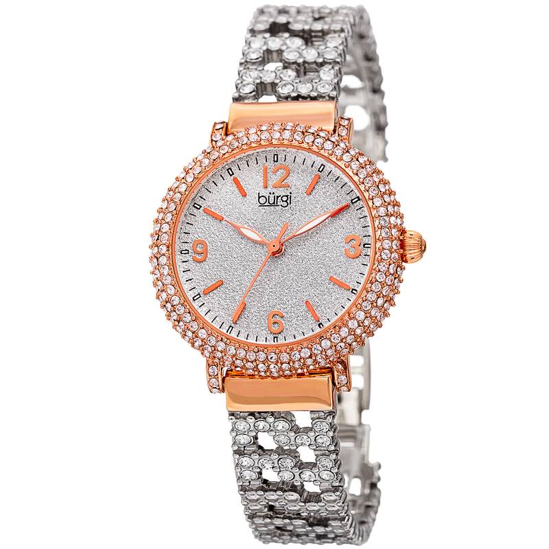 Burgi Women's Quartz Swarovski Crystal Rose-Tone Bracelet Watch - Gold