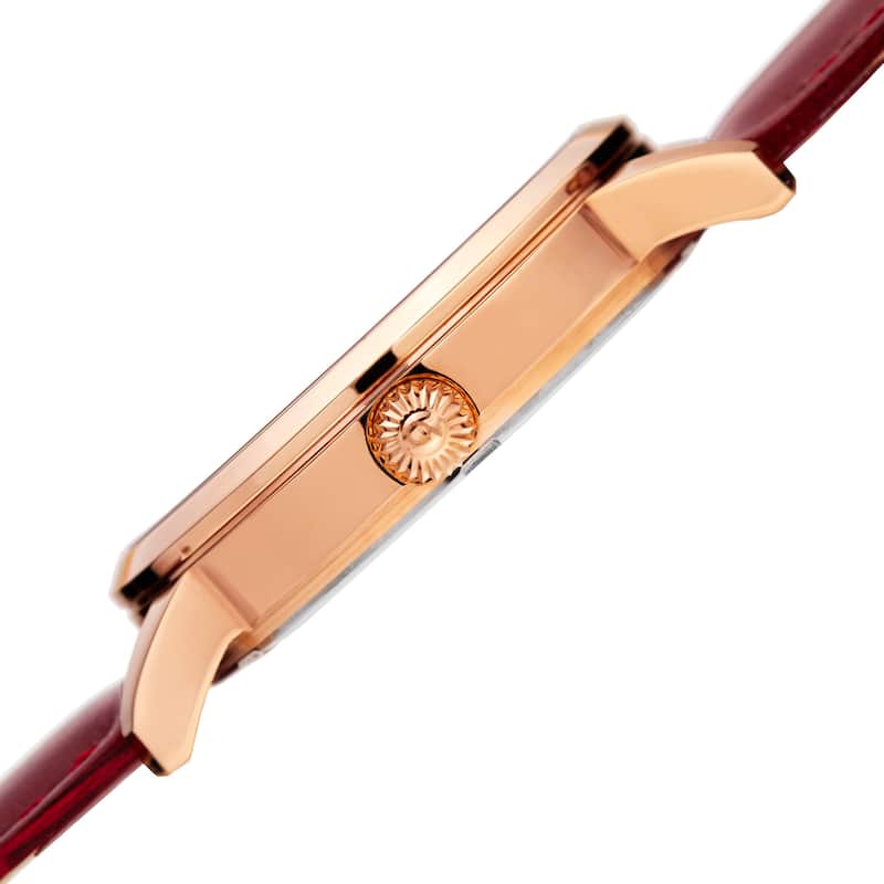 Burgi Women's Quartz Swarovski Crystal Leather Red Strap Watch