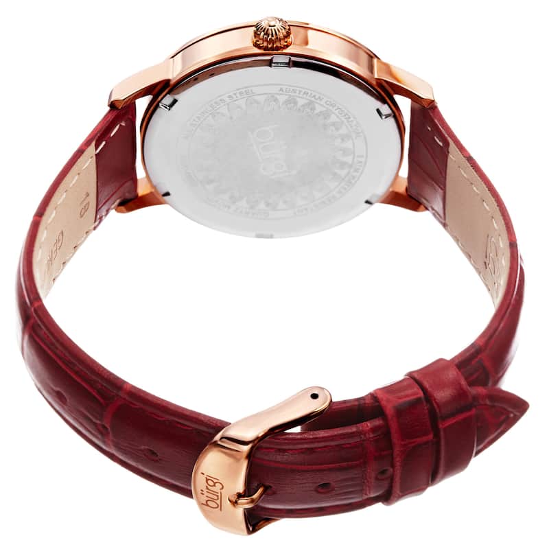 Burgi Women's Quartz Swarovski Crystal Leather Red Strap Watch