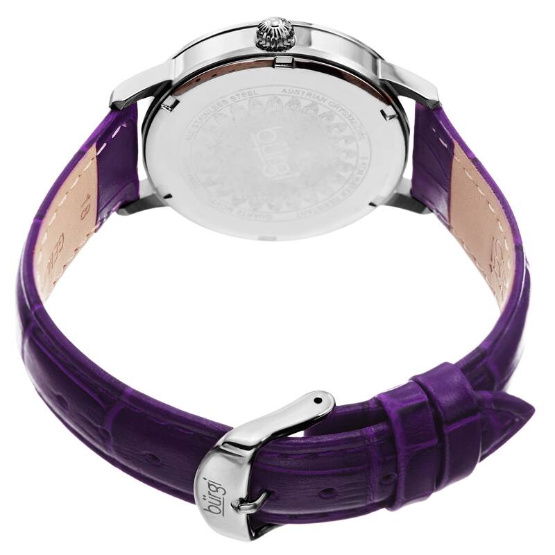 Burgi Women's Quartz Swarovski Crystal Leather Purple Strap Watch