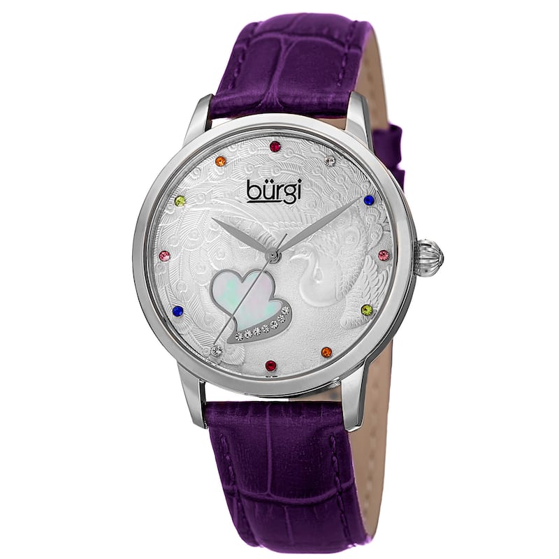 Burgi Women's Quartz Swarovski Crystal Leather Purple Strap Watch