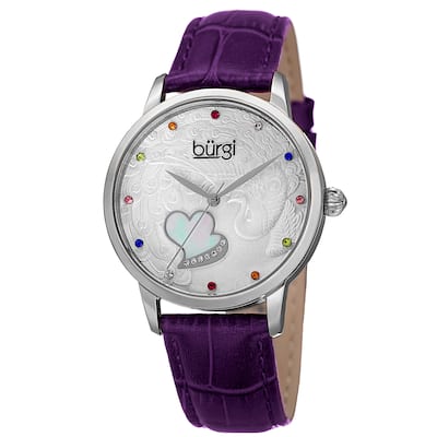 Burgi Women's Quartz Swarovski Crystal Leather Purple Strap Watch