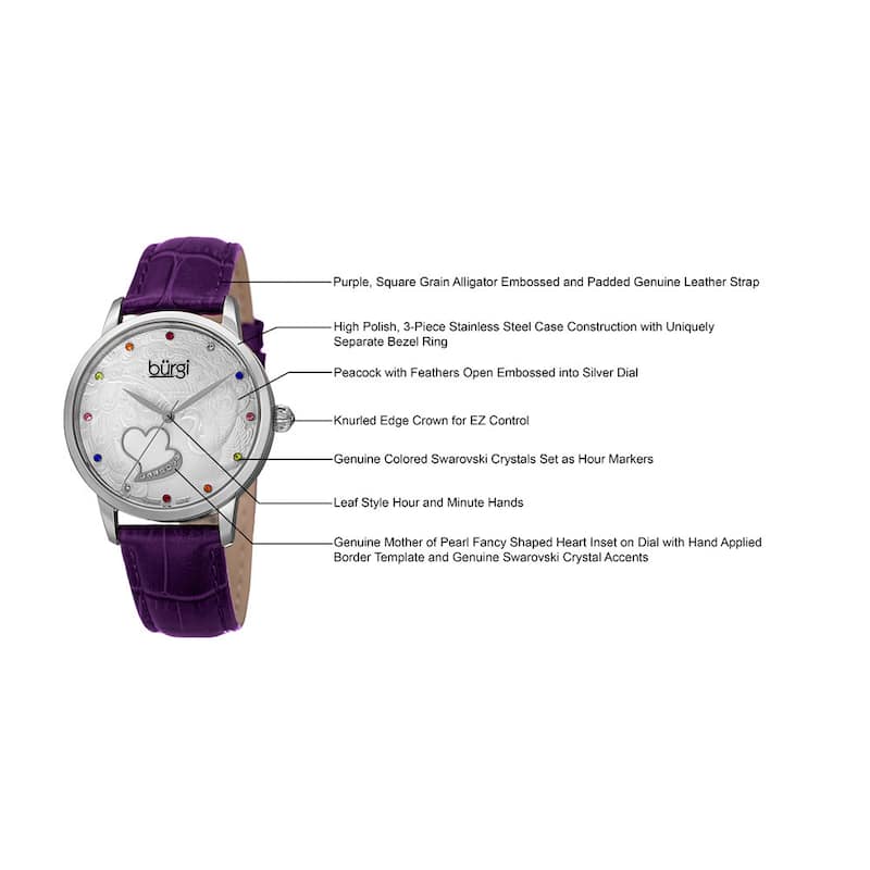 Burgi Women's Quartz Swarovski Crystal Leather Purple Strap Watch