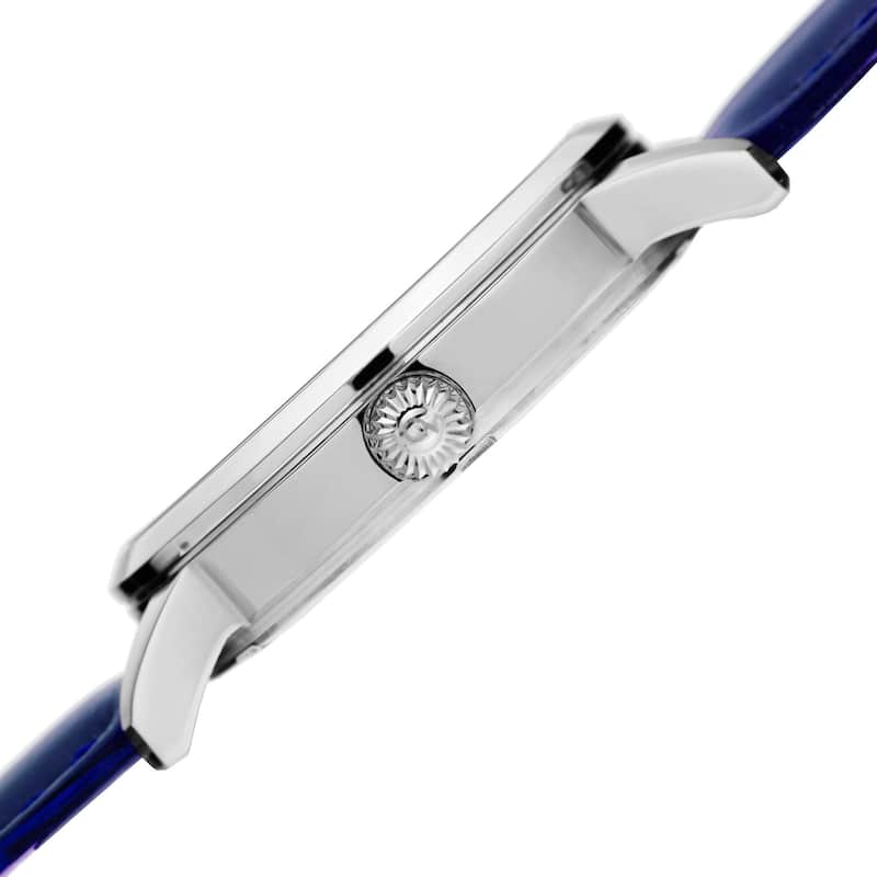Burgi Women's Quartz Swarovski Crystal Leather Blue Strap Watch