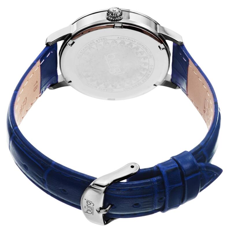 Burgi Women's Quartz Swarovski Crystal Leather Blue Strap Watch