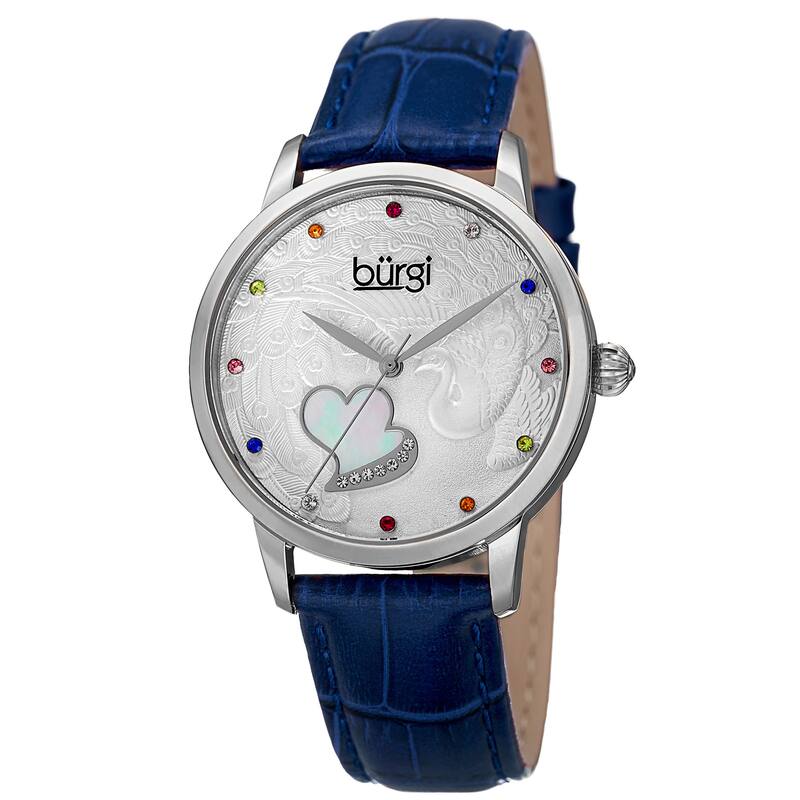 Burgi Women's Quartz Swarovski Crystal Leather Blue Strap Watch