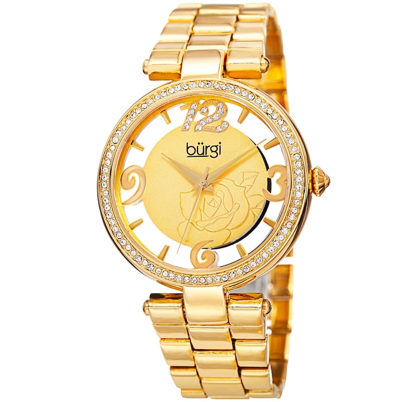 Burgi Women's Quartz Swarovski Crystal Gold-Tone Bracelet Watch - Gold