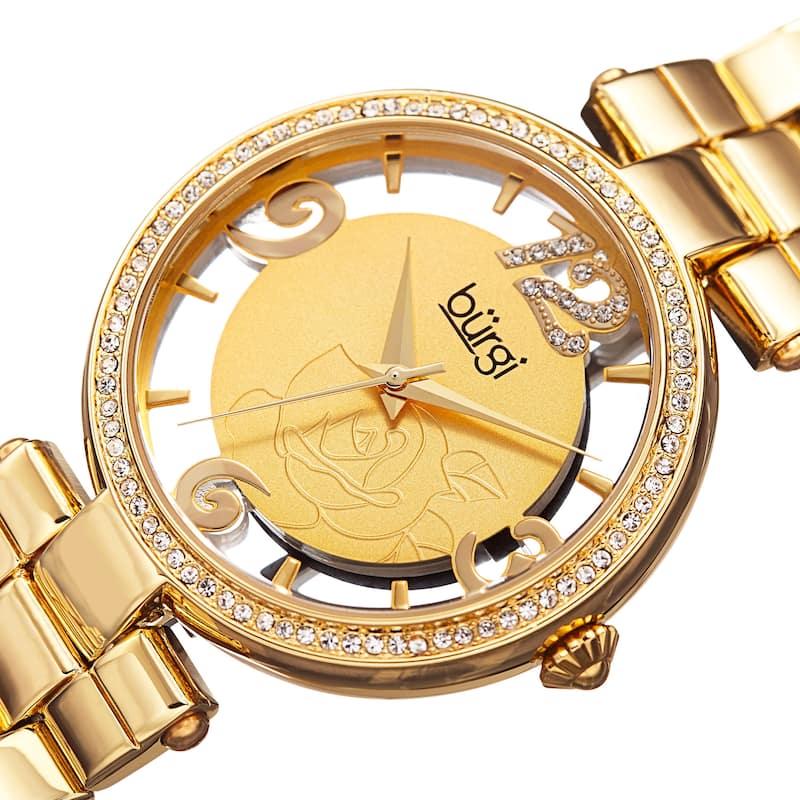 Burgi Women's Quartz Swarovski Crystal Gold-Tone Bracelet Watch - Gold