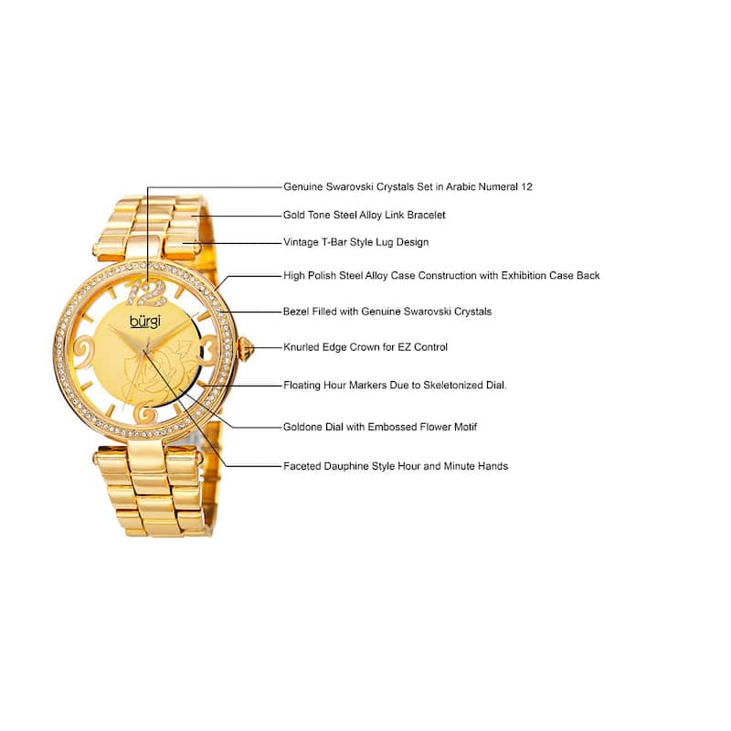 Burgi Women's Quartz Swarovski Crystal Gold-Tone Bracelet Watch - Gold