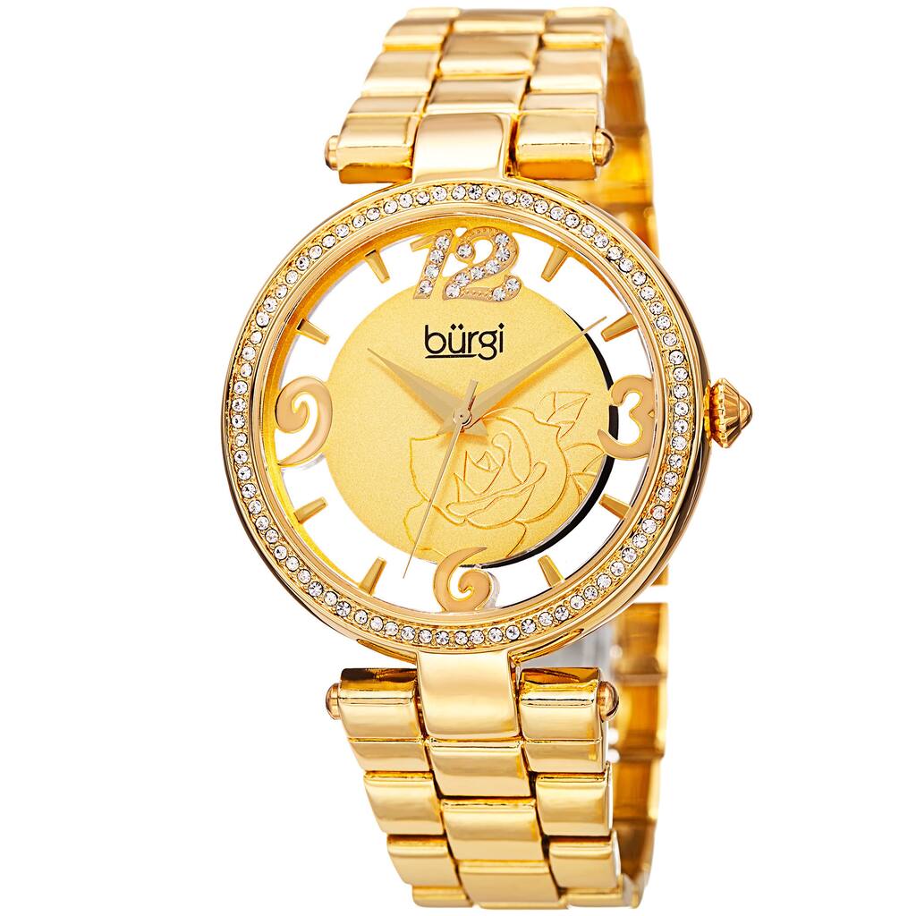 Burgi Women's Quartz Swarovski Crystal Gold-Tone Bracelet Watch - Gold