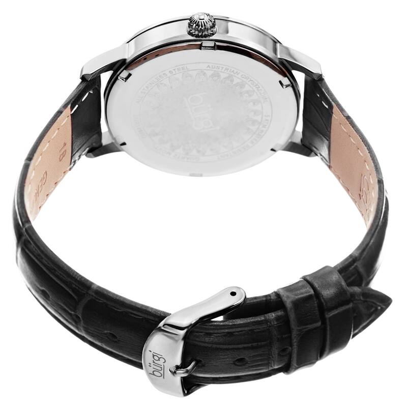 Burgi Women's Quartz Swarovski Crystal Leather Black Strap Watch