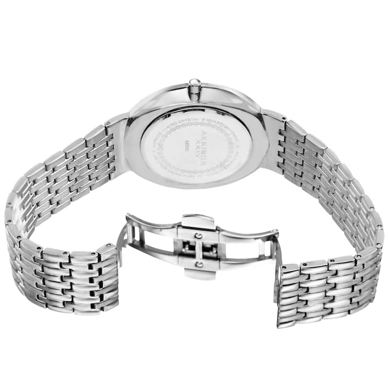 Akribos XXIV Men's Quartz Diamond Dial Stainless Steel Silver-Tone Bracelet Watch - Black