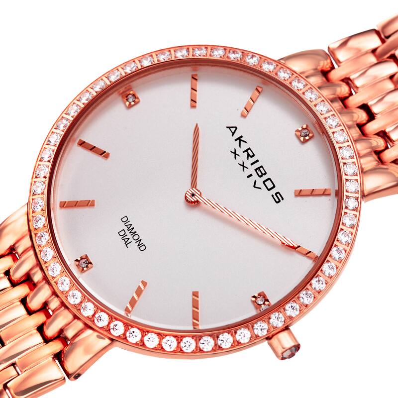 Akribos XXIV Men's Quartz Diamond Dial Stainless Steel Rose-Tone Bracelet Watch - PInk