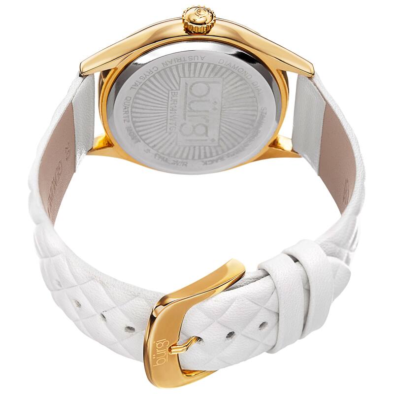 Burgi Women's Quartz Diamond Swarovski Crystal Leather White Strap Watch