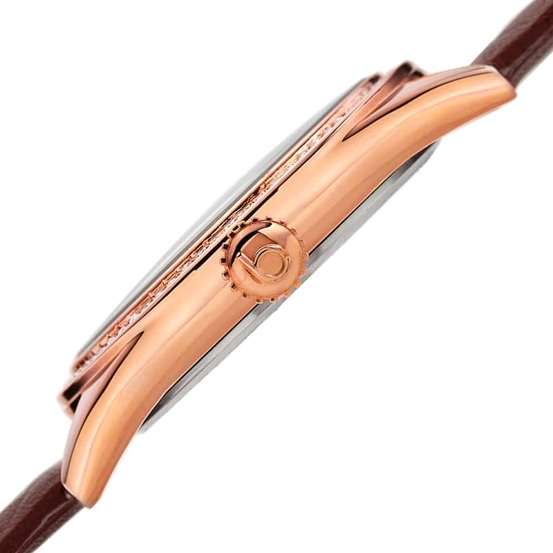 Burgi Women's Quartz Diamond Swarovski Crystal Leather Rose-Tone Strap Watch - brown