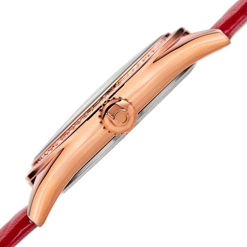Burgi Women's Quartz Diamond Swarovski Crystal Leather Red Strap Watch