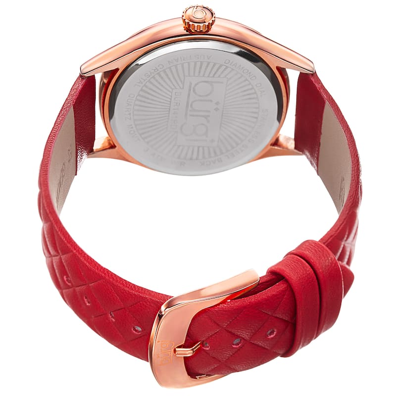 Burgi Women's Quartz Diamond Swarovski Crystal Leather Red Strap Watch