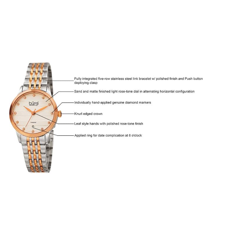 Burgi Women's Quartz Diamond Date Stainless Steel Two-Tone Bracelet Watch