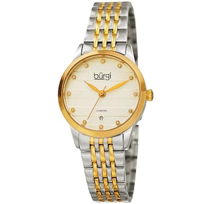 Burgi Women's Quartz Diamond Date Stainless Steel Two-Tone Bracelet Watch