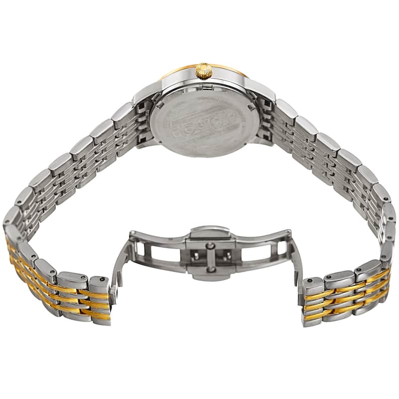 Burgi Women's Quartz Diamond Date Stainless Steel Two-Tone Bracelet Watch