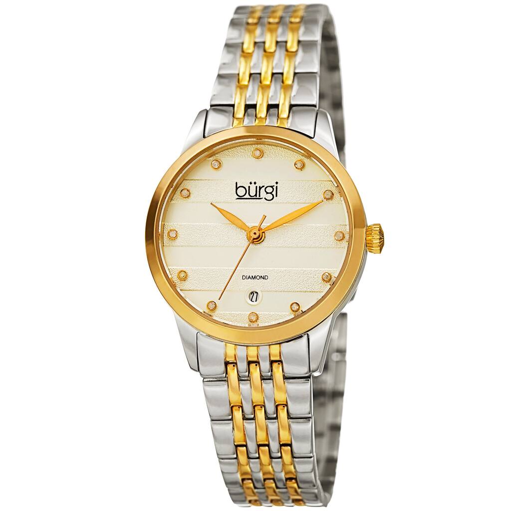 Burgi Women's Quartz Diamond Date Stainless Steel Two-Tone Bracelet Watch