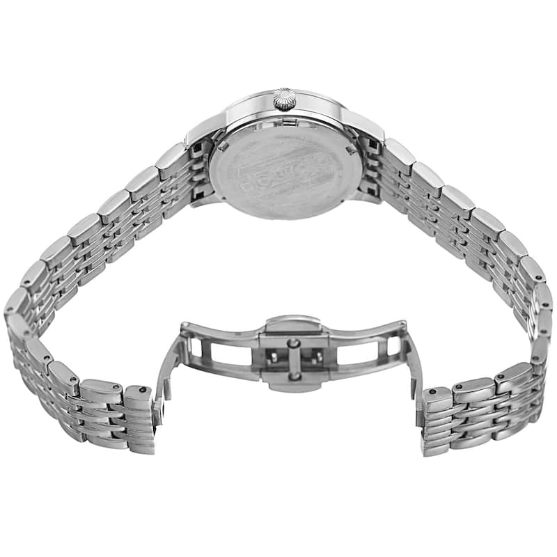 Burgi Women's Quartz Diamond Date Stainless Steel Silver-Tone Bracelet Watch - silver
