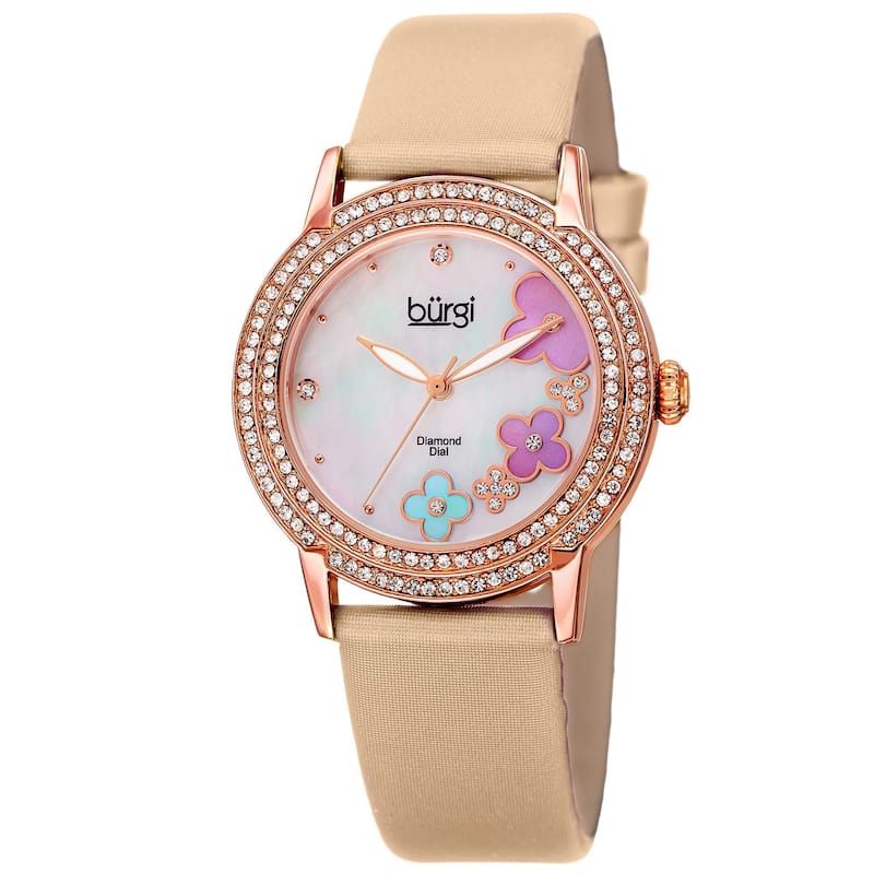 Burgi Women's Swiss Quartz Floral Swarovski Crystal Strap Watch - Pink