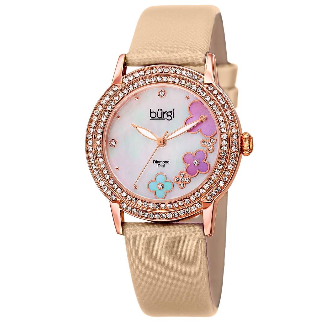 Burgi Women's Swiss Quartz Floral Swarovski Crystal Strap Watch - Pink