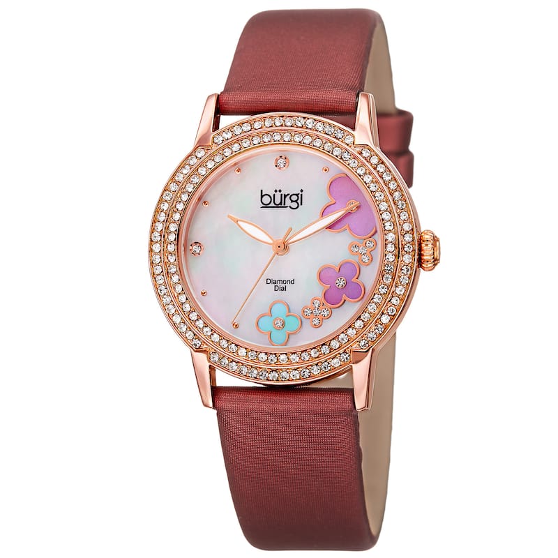 Burgi Women's Swiss Quartz Floral Swarovski Crystal Strap Watch - Gold