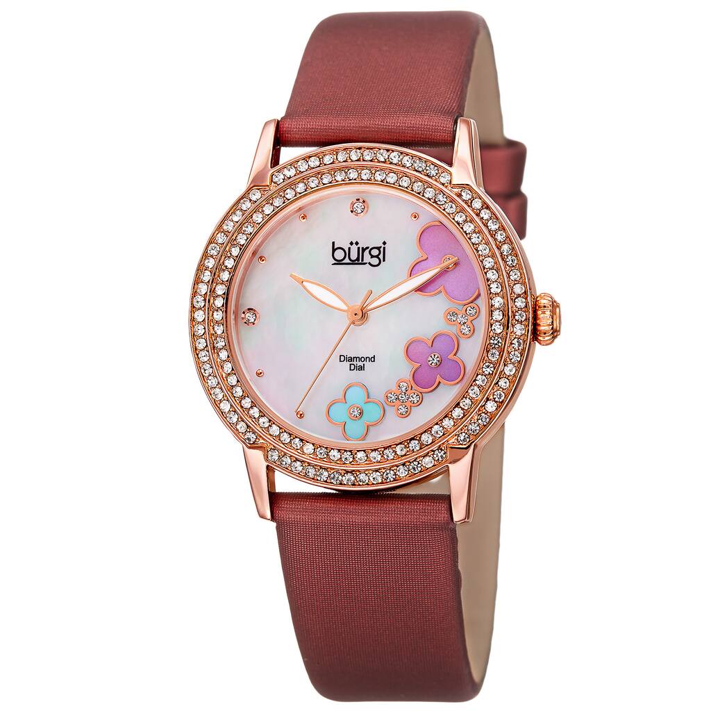 Burgi Women's Swiss Quartz Floral Swarovski Crystal Strap Watch - Gold