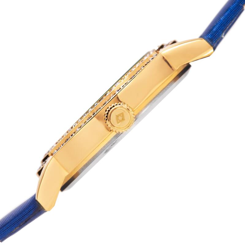 Burgi Women's Swiss Quartz Floral Swarovski Crystal Blue Strap Watch