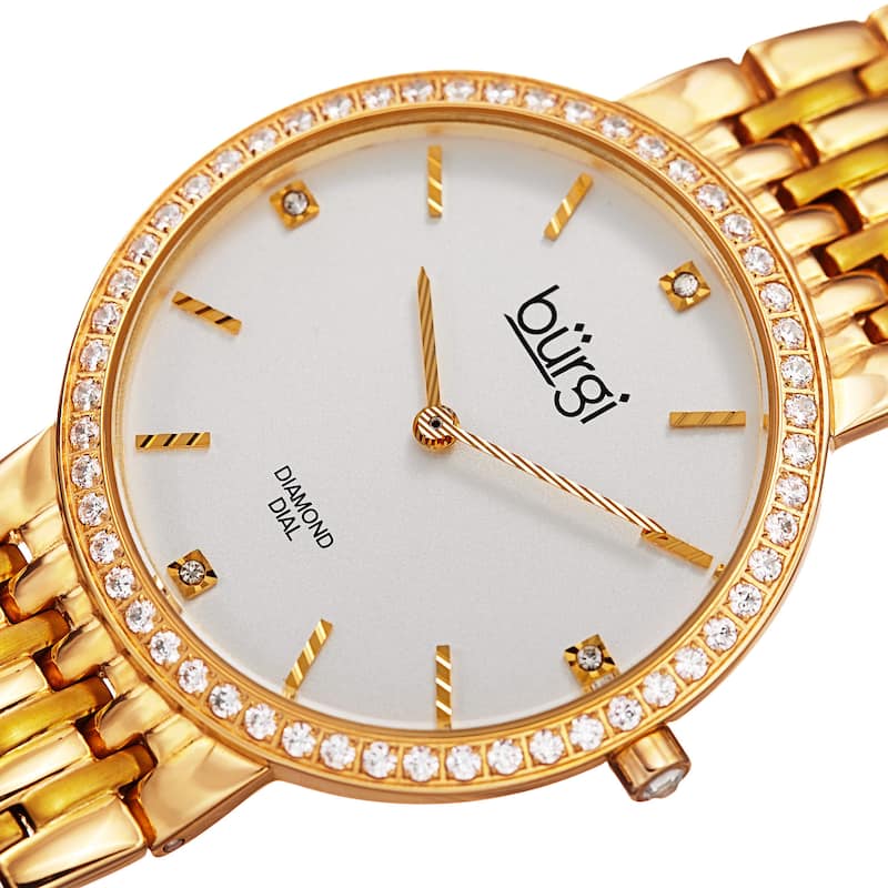 Burgi Women's Quartz Diamond Stainless Steel Gold-Tone Bracelet Watch - Gold