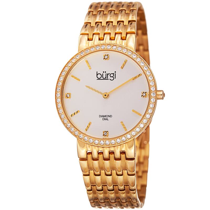 Burgi Women's Quartz Diamond Stainless Steel Gold-Tone Bracelet Watch - Gold