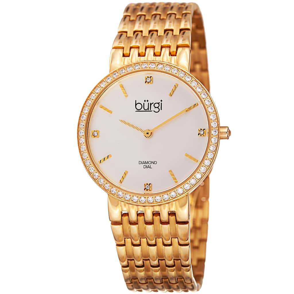 Burgi Women's Quartz Diamond Stainless Steel Gold-Tone Bracelet Watch - Gold